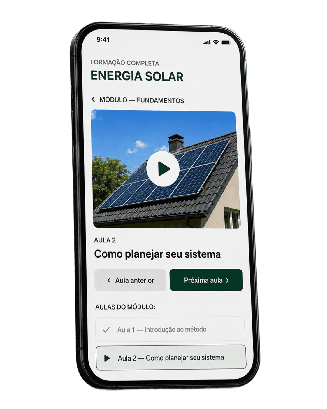 Mockup do aplicativo do curso de energia solar